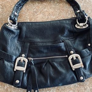 b Makowsky black leather bag with leopard lining